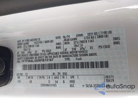 2024 Ford F-150 Tremor из США, поврежденный, VIN 1FTFW4L5XRFB15187